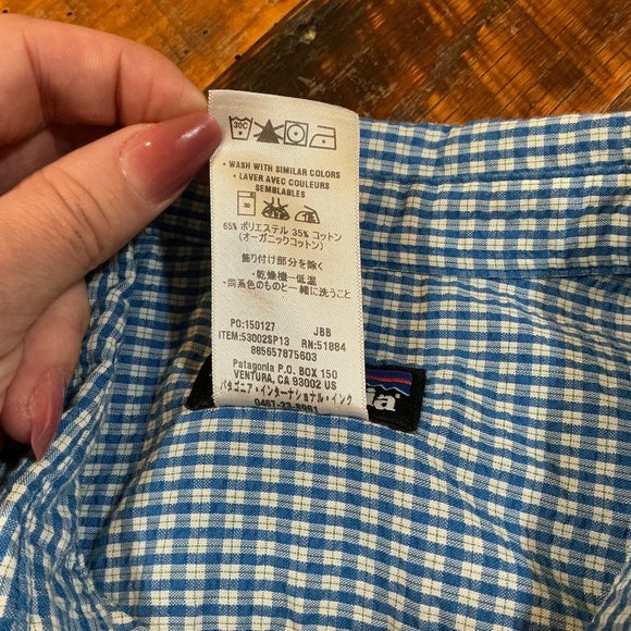 Patagonia Men’s Puckerware Shirt Blue Check Size M Short Sleeve Button Up - Picture 6 of 6